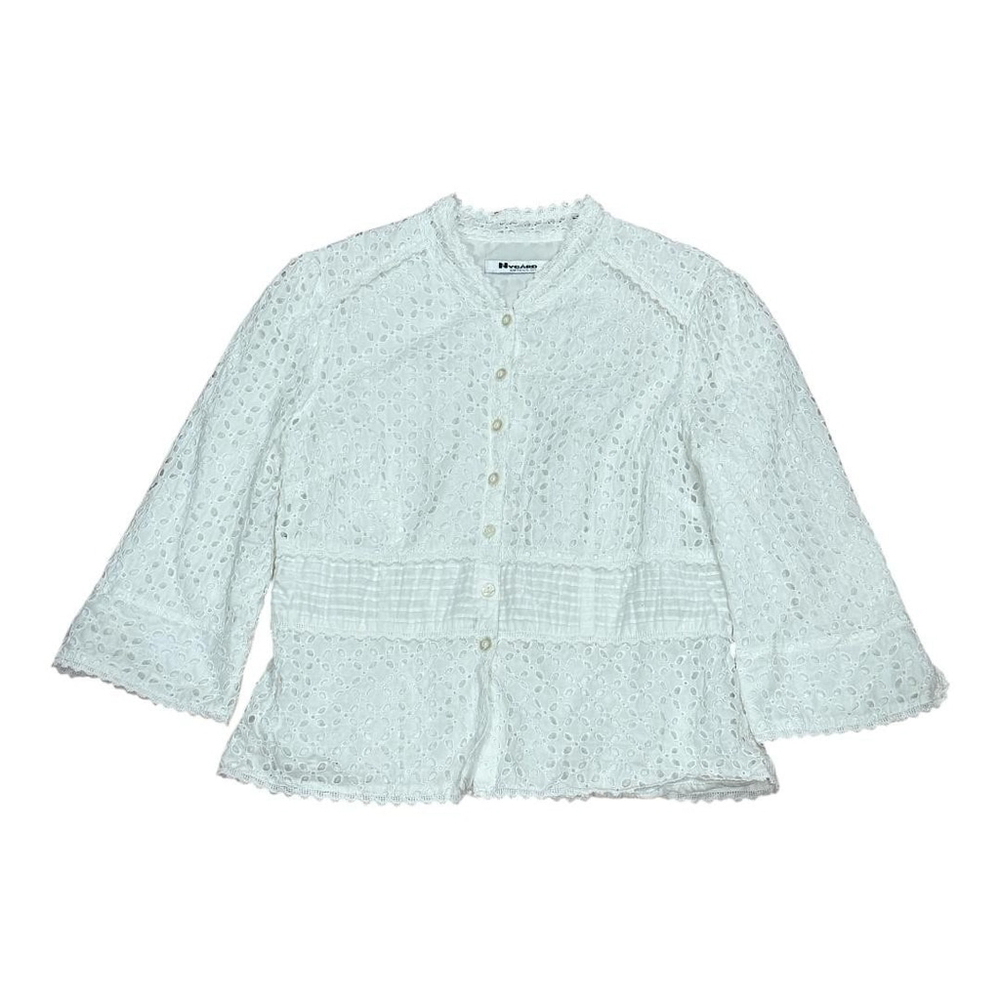 Nygard Collection Shirt Womens Medium White Eyelet Lace Button Blouse Top Cotton
